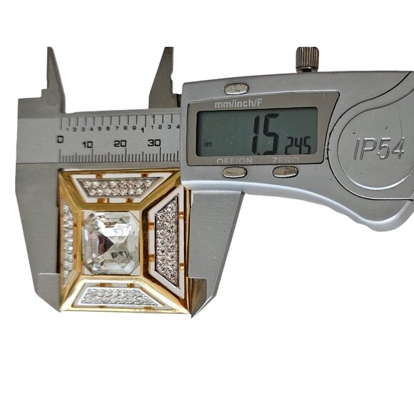 Jones New York Gold Tone Clear Rhinestone Square Open Brooch, Signed L357 - Picture 7 of 8